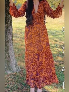 Patrons of Peace Vibrant Orange Floral Maxi Dress size Medium